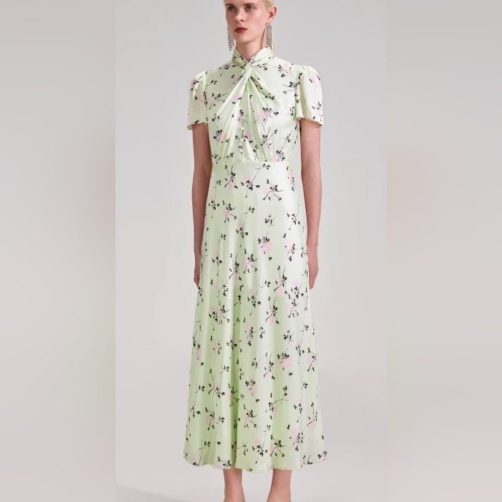 Self-Portrait Pale Green Floral Midi Dress
